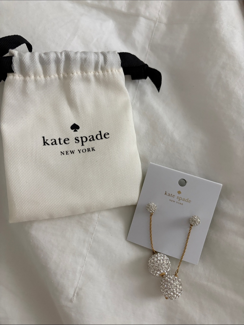 kate spade Gold and White Crystal Drop Earrings